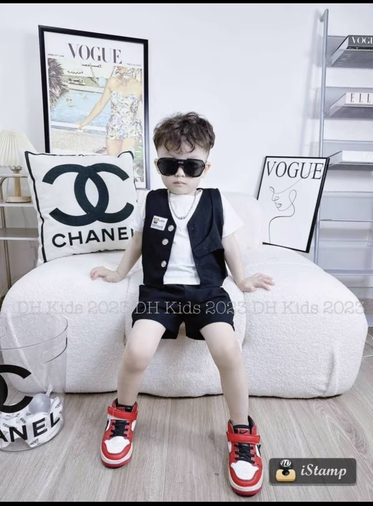 T195-Set 3 món gile đen quần túi hộp