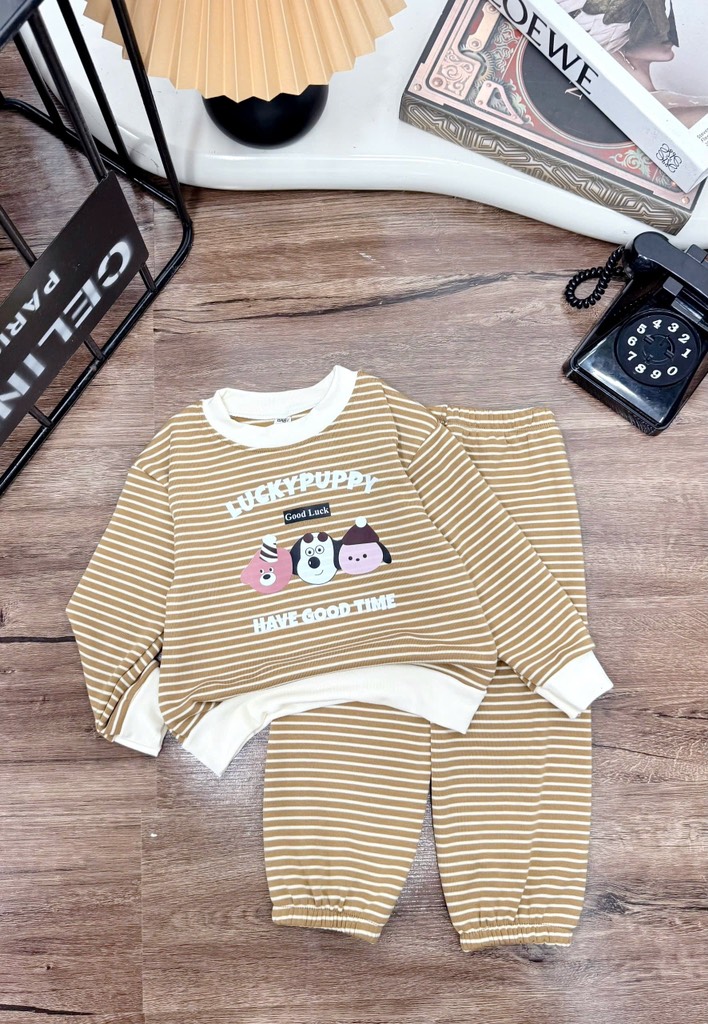 T475-Bộ zip dài kẻ cún Puppy (08.16.251)