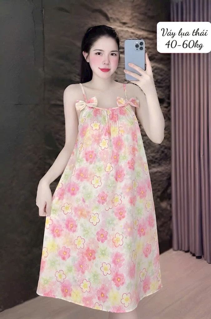 N054-Váy lụa thái 2 nơ 40-60kg