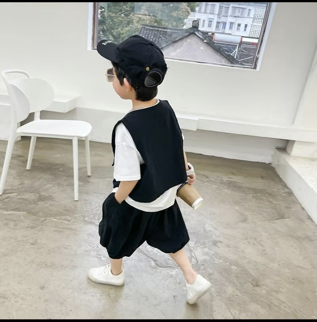 T195-Set 3 món gile đen quần túi hộp