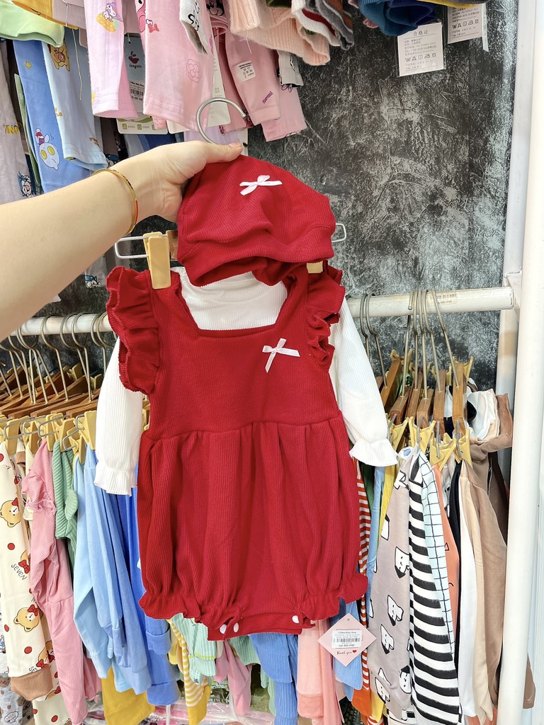 BD034-Body suit set nhung tăm bé gái