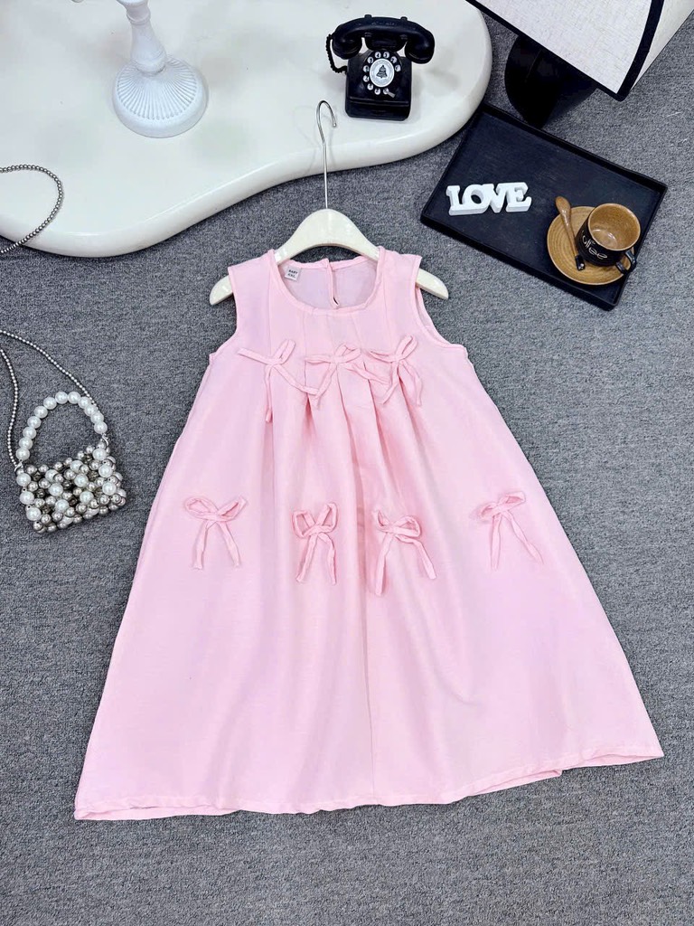 V392-Váy đũi babydoll nơ kèm túi (22.35kg)