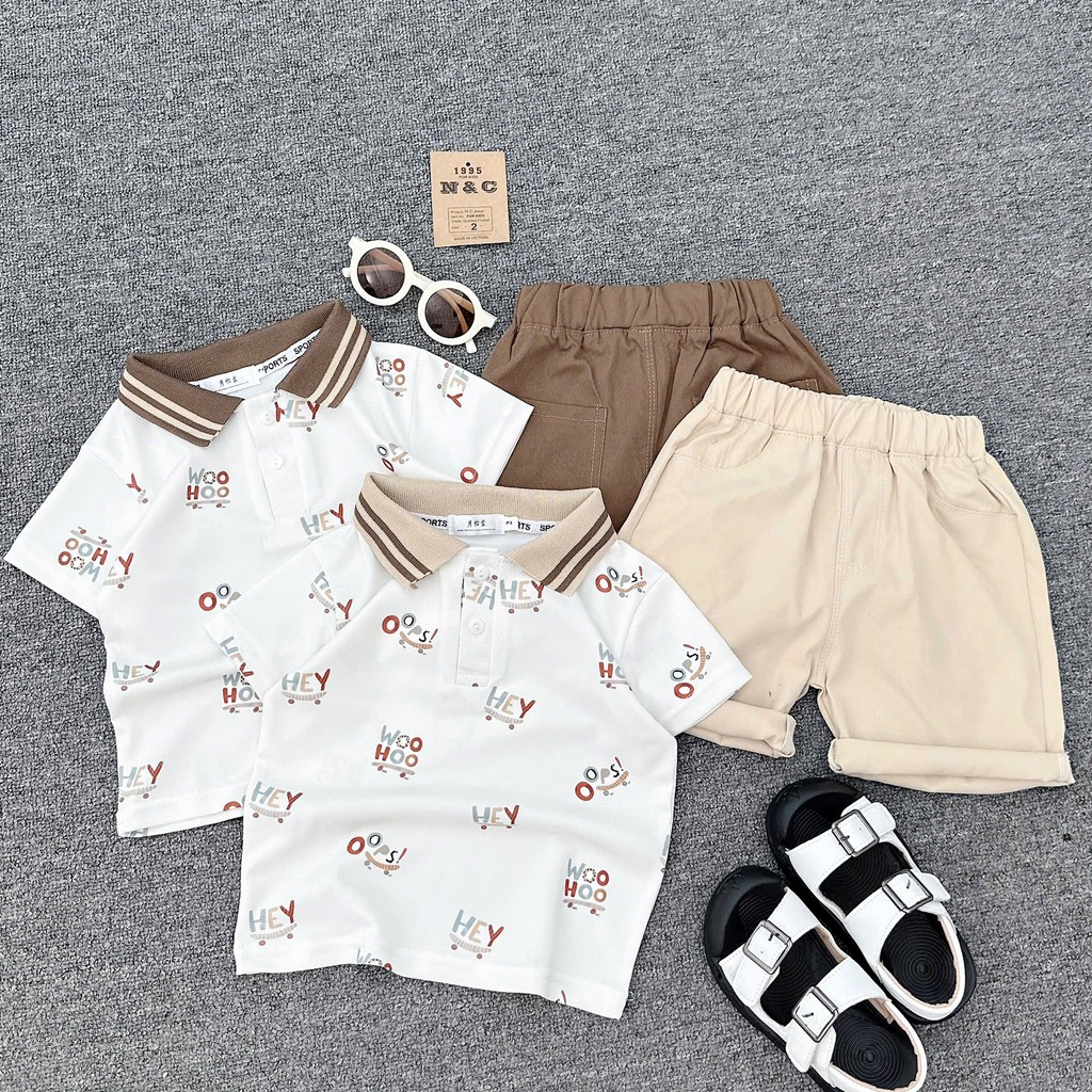 T311-Set áo polo Hey nâu quần kaki