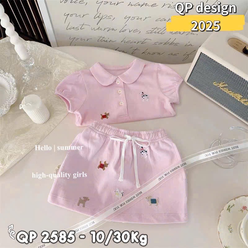 G494-Set áo polo chó hồng cv ôm (07.24.279)