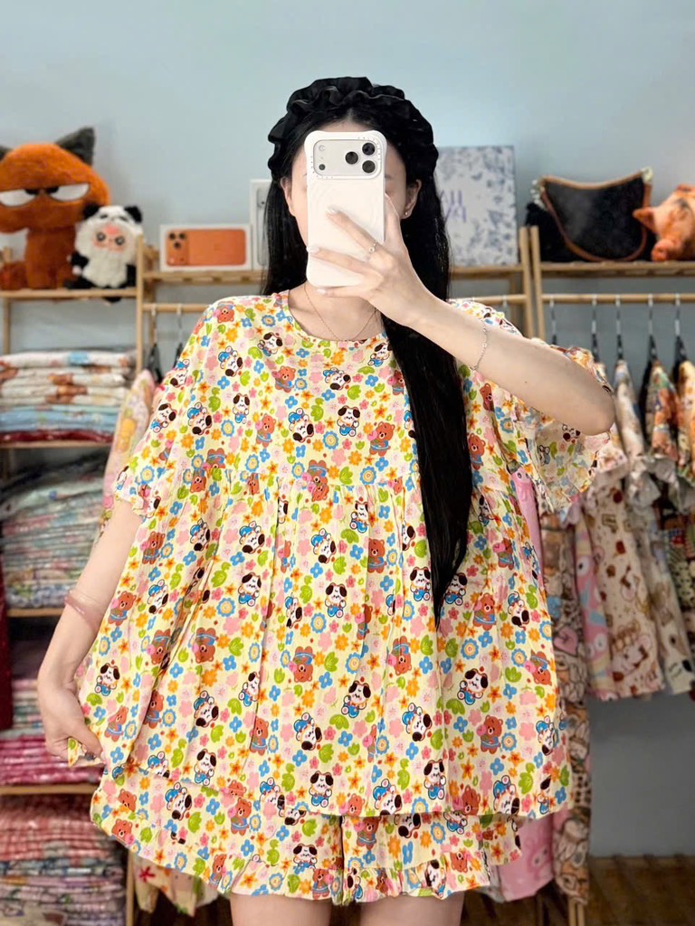 N073-Pijama Đùi Tole Lanh Thái (45-65kg)