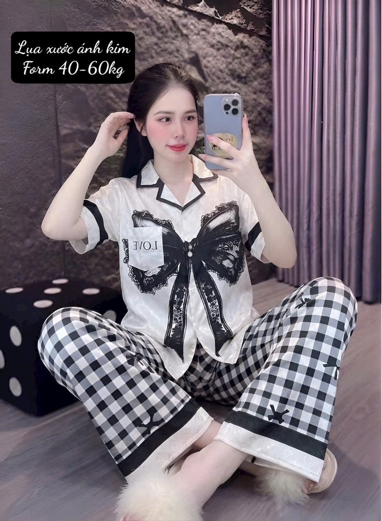 N040-Pijama 40-60kg Cộc Quần Dài Lụa Xước