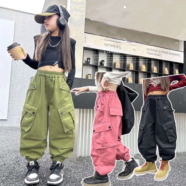 Q067-Quần kaki túi hộp đen hồng