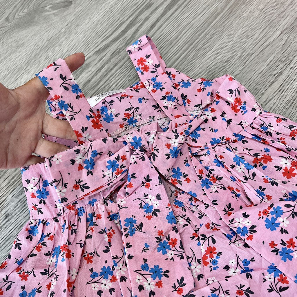 V072-Váy 2 dây hoa nhí hồng thắt nơ lưng (10-19kg)