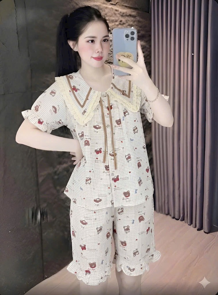N058-Pijama 40-60kg Cộc Quần Lửng Đũi