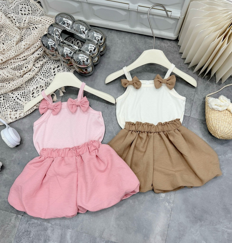 G179-Set áo 2 dây nơ thông hơi quần bí (9-16kg)