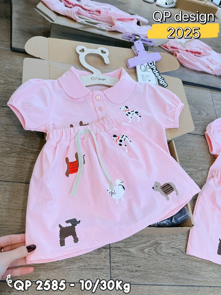 G494-Set áo polo chó hồng cv ôm (07.24.279)