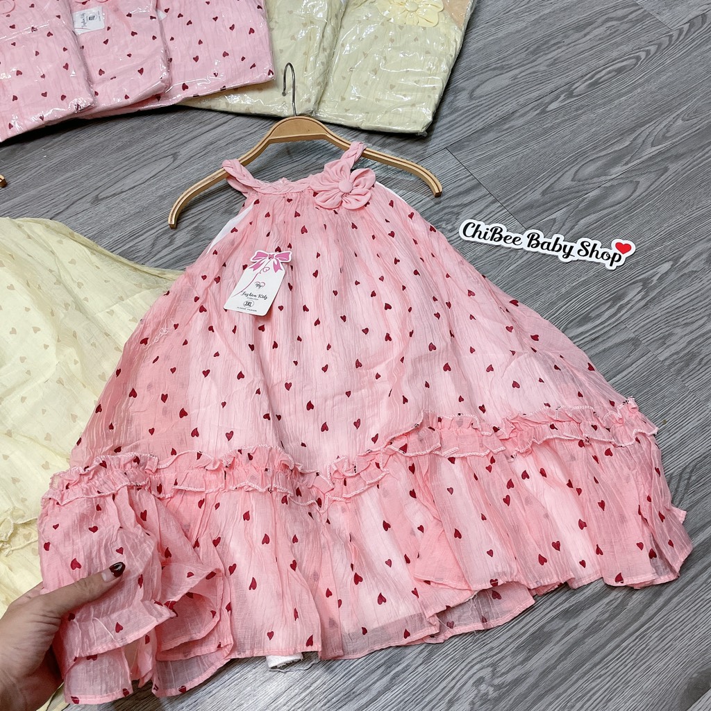 V455-Váy đũi tơ cổ yếm trái tim (15.20kg)
