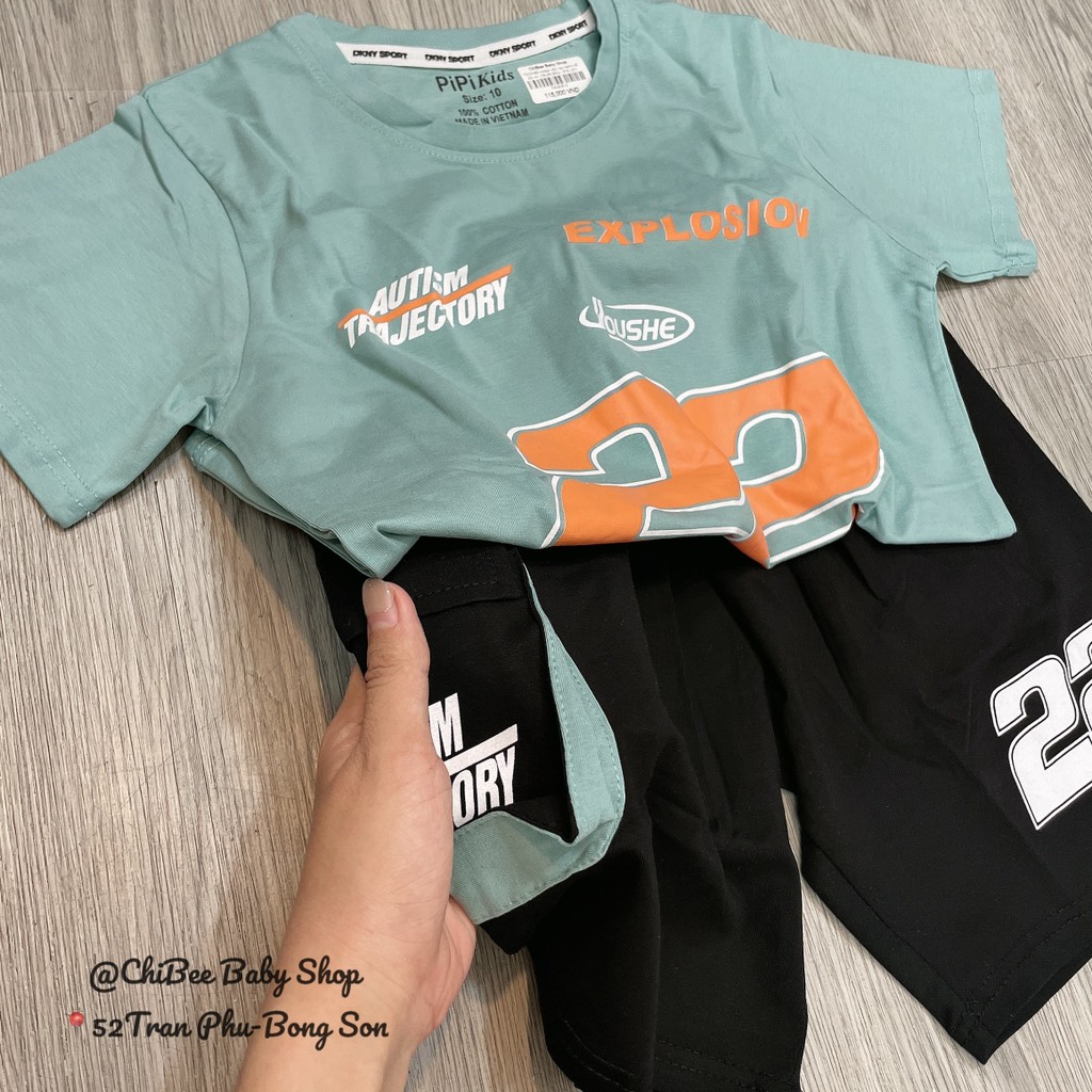 T405-Bộ cotton cộc tay xanh số 22 nhí (19.28.280)