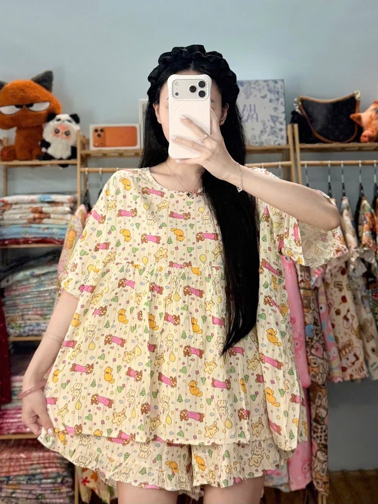 N073-Pijama Đùi Tole Lanh Thái (45-65kg)