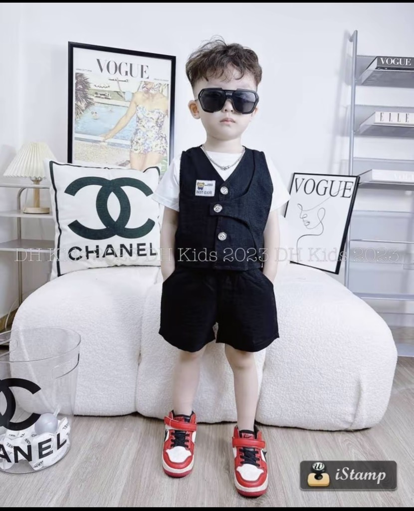 T195-Set 3 món gile đen quần túi hộp