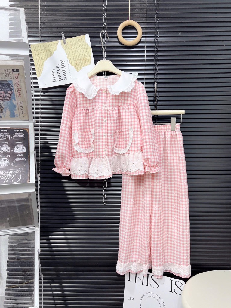 G751-Bộ pijama caro ren tiểu thư (22.35kg)