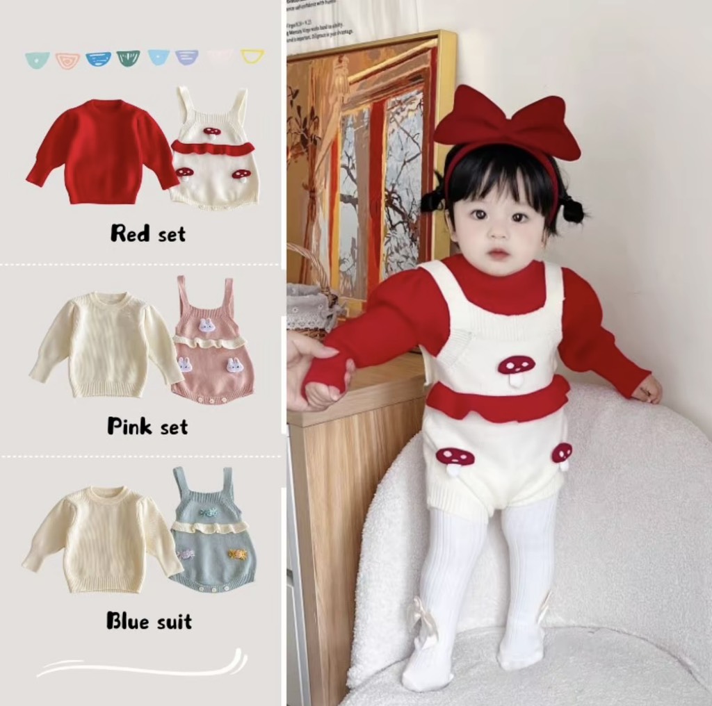 BD158-Set áo đỏ body len đùi Nấm (04.12kg)