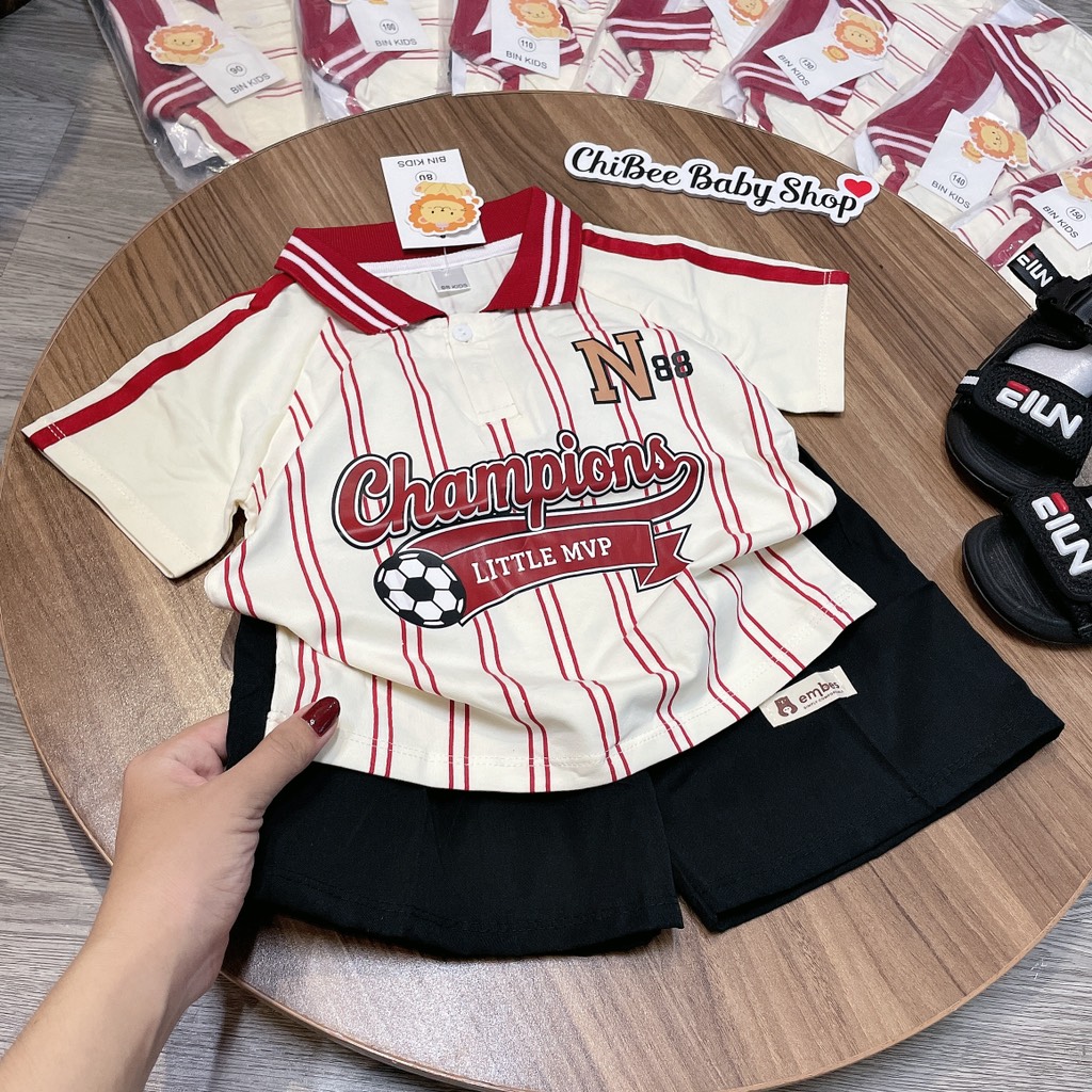 T758-Bộ polo cotton chữ N kẻ đỏ (11.30kg)