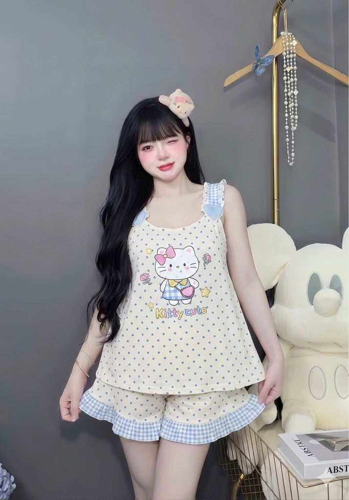 N069-Pijama 40-60kg 2 Dây Chấm Bi Đũi Mây