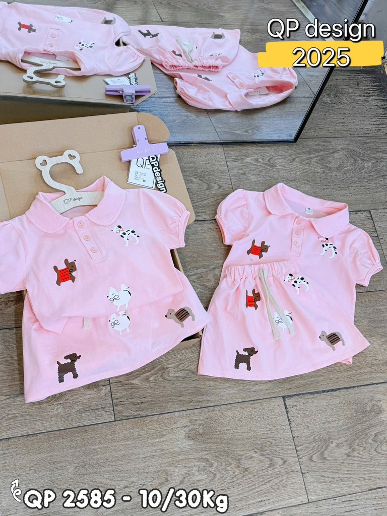 G494-Set áo polo chó hồng cv ôm (07.24.279)