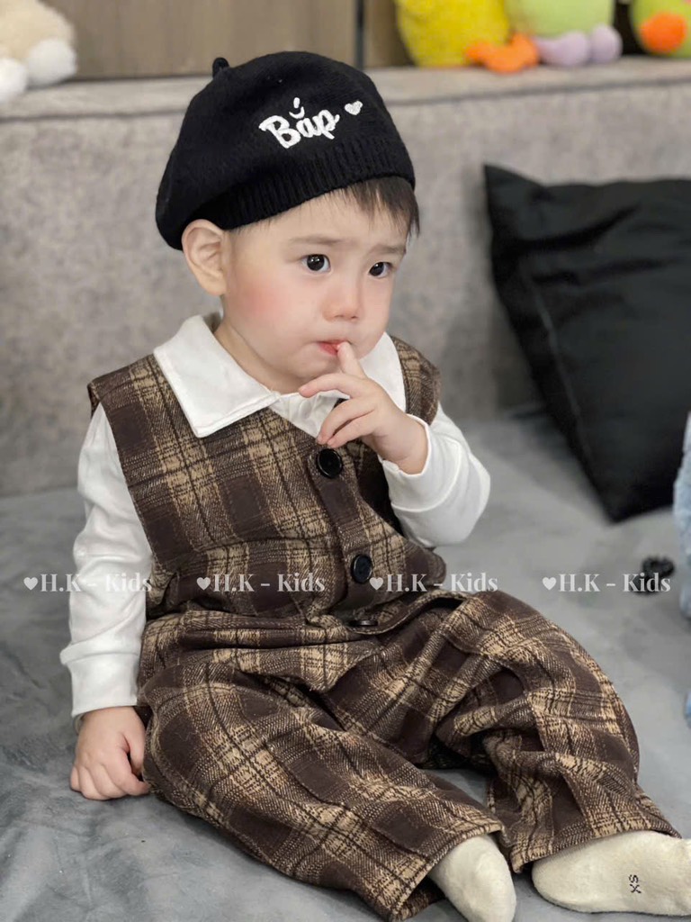 BD065-Set gile vest dạ công tử caro nâu