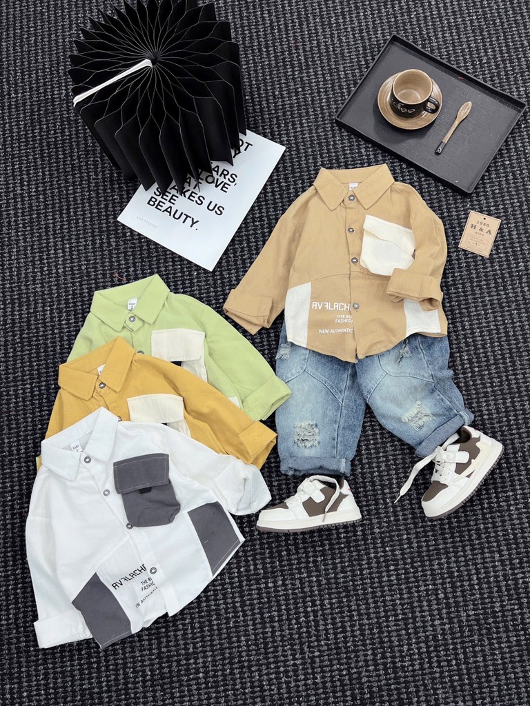 T247-Set sơ mi đũi túi hộp quần baggy jean