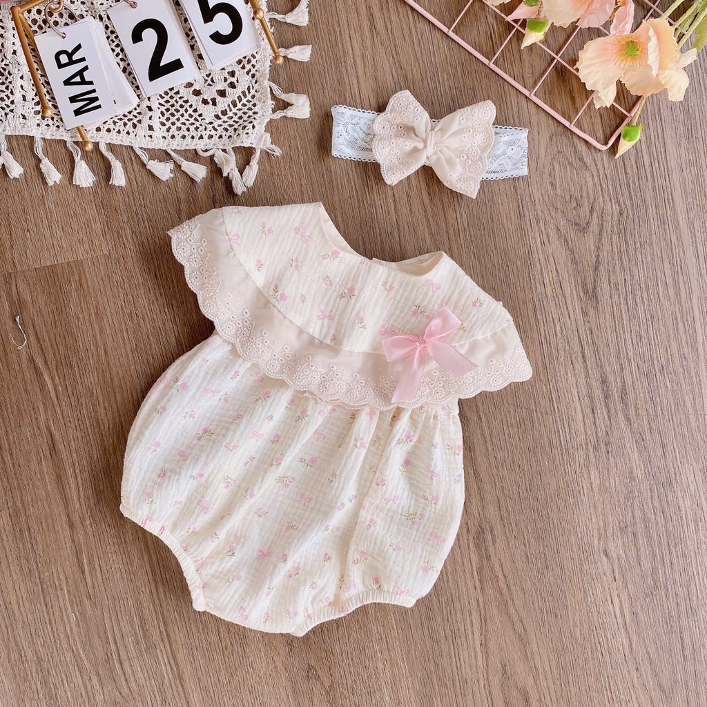 BD086-Body suit xô kèm yếm hoa hồng