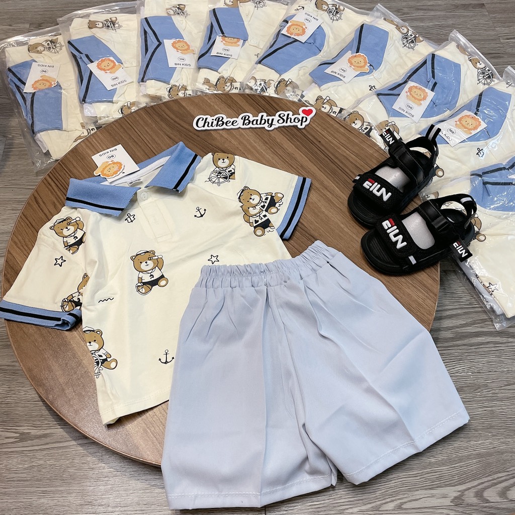 T762-Bộ polo cotton gấu mỏ neo xanh (11.30kg)