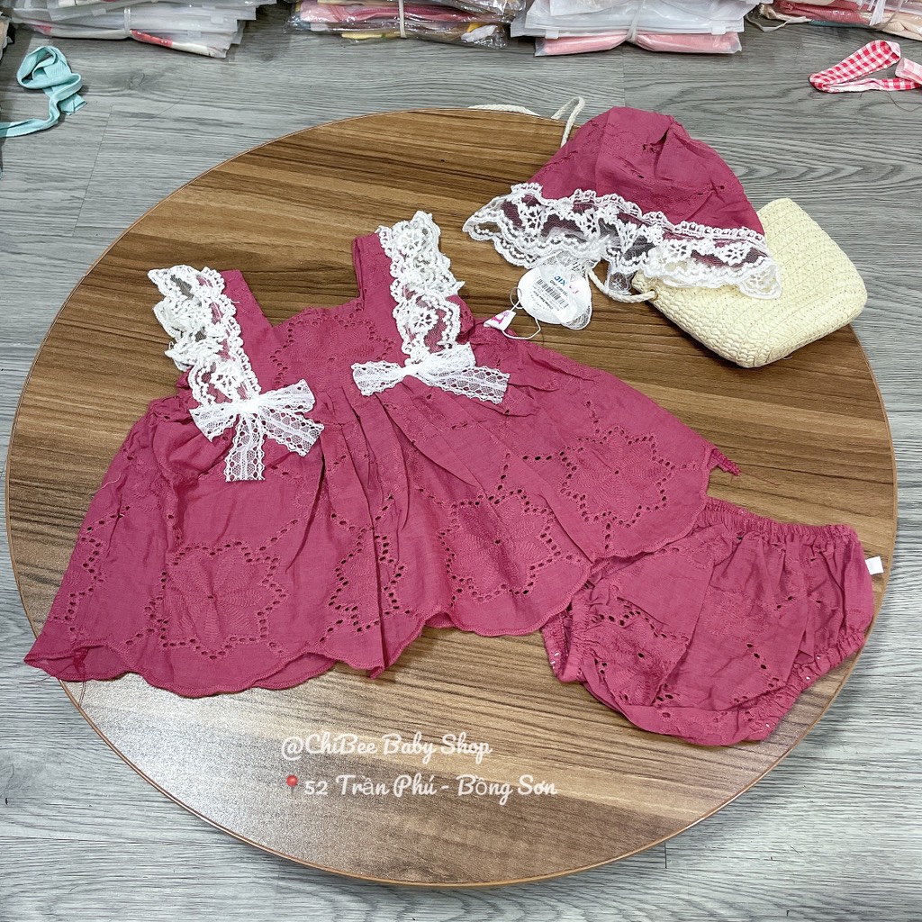 BD093-Set váy chip hồng đậm kèm mũ (03.10.256)