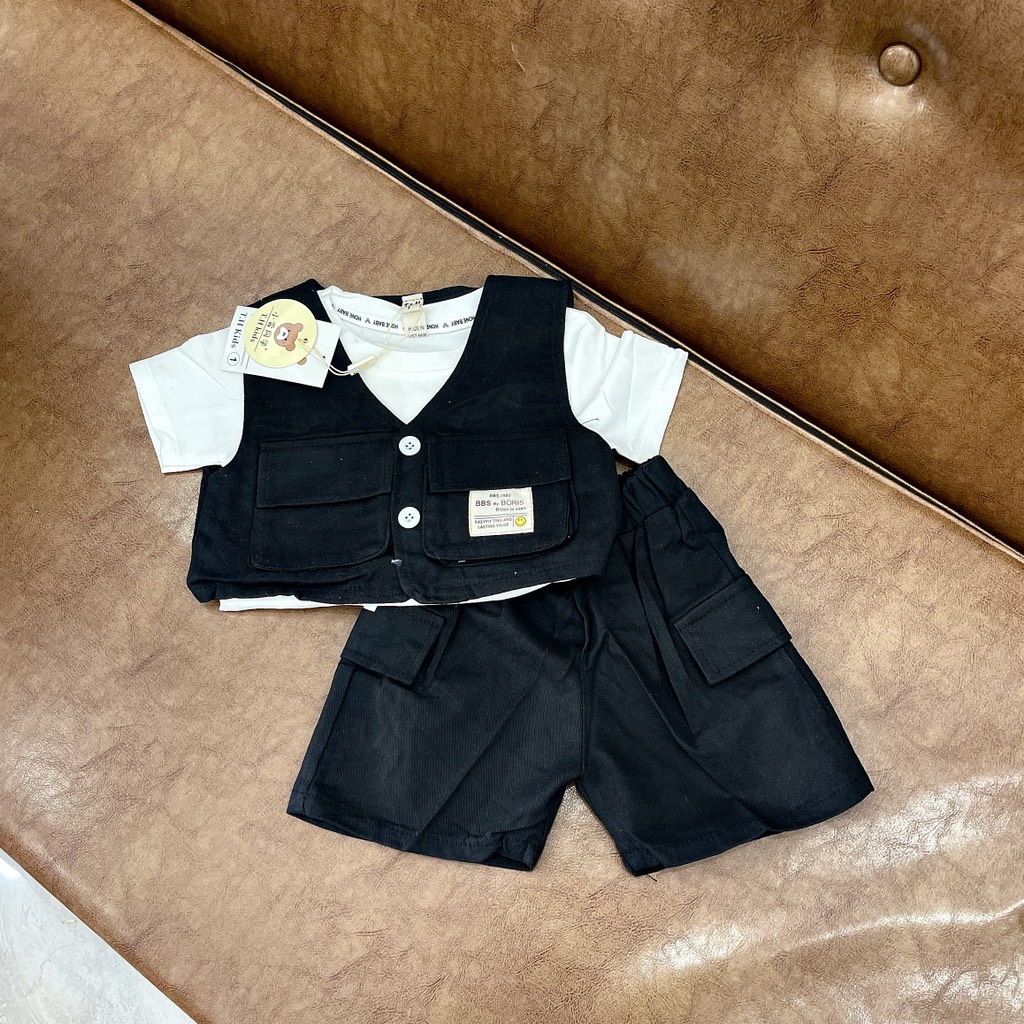 T195-Set 3 món gile đen quần túi hộp