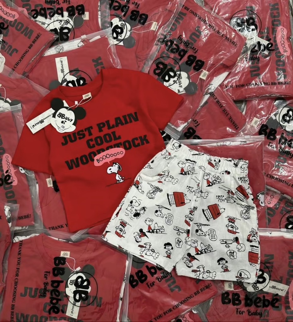 T373-Bộ cotton Snoopy đỏ quần thô (12.20.243)