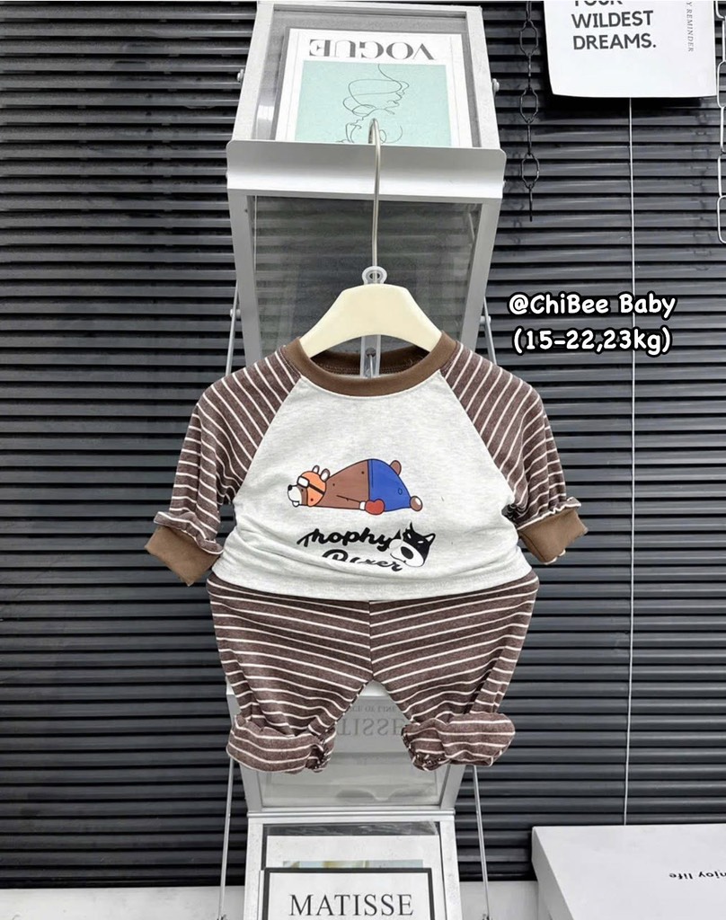 T490-Bộ zip dài kẻ chó bé trai (16.23.561)