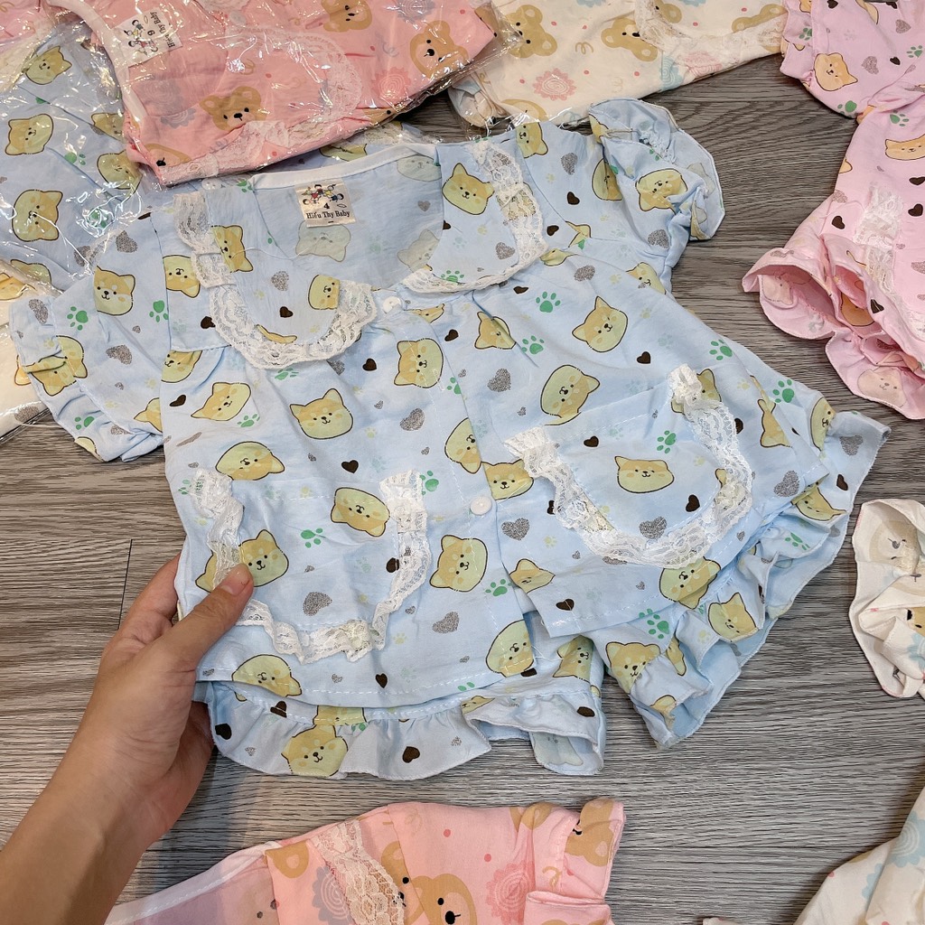 B519-Bộ pijama gấu cổ ren 2 túi (10.18kg)