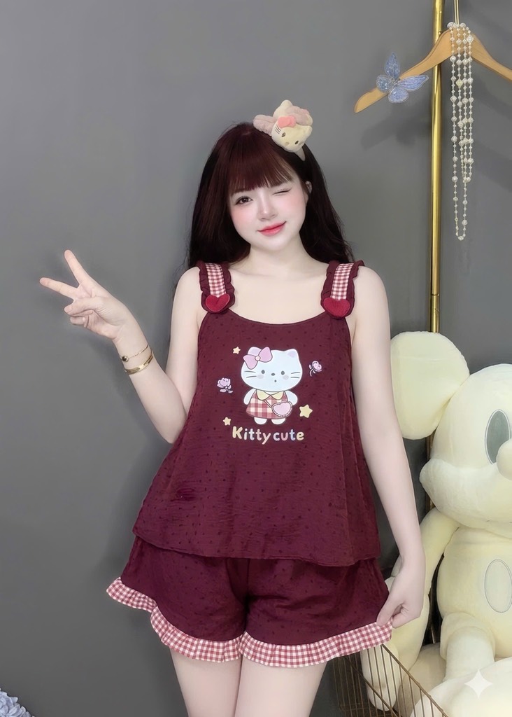 N069-Pijama 40-60kg 2 Dây Chấm Bi Đũi Mây