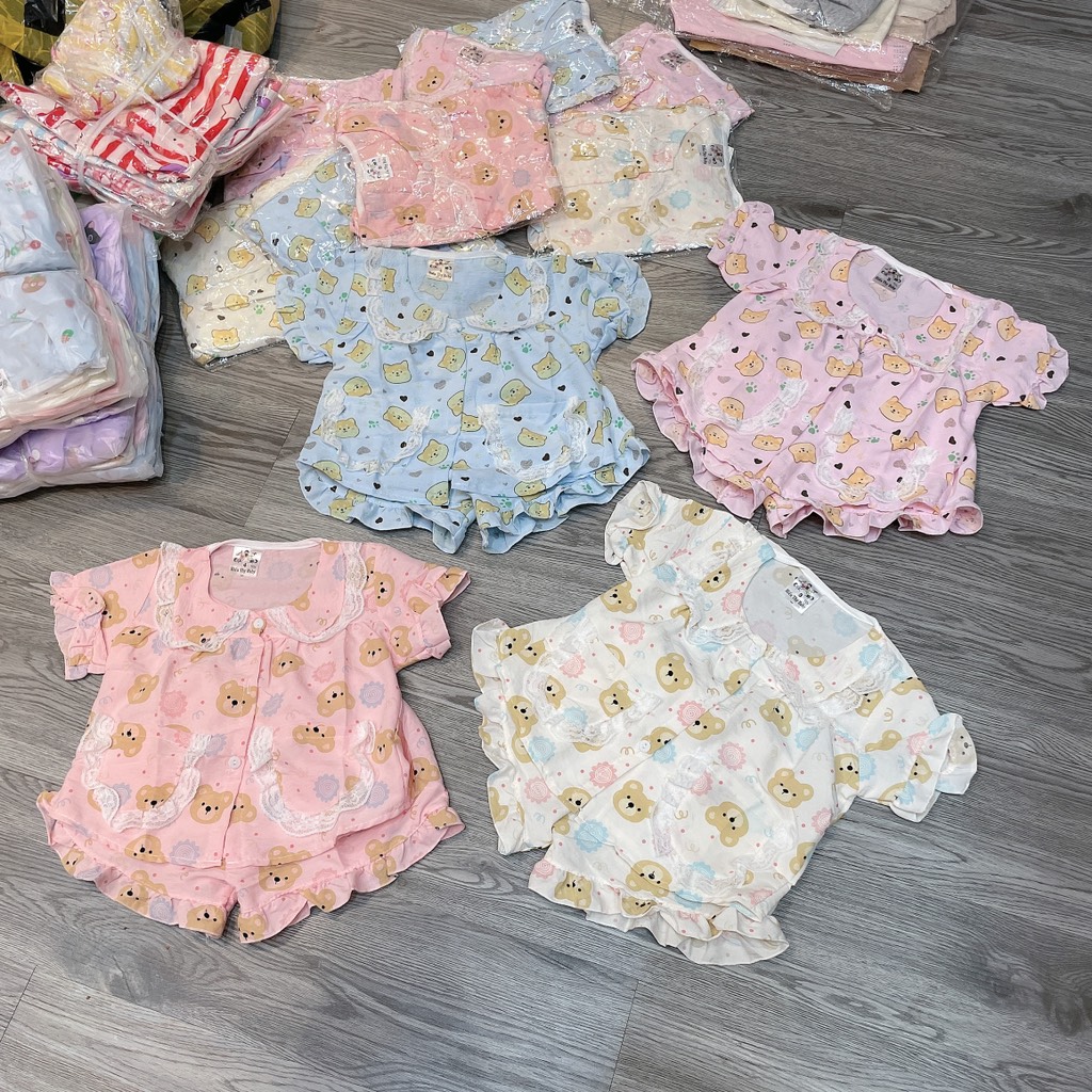 B519-Bộ pijama gấu cổ ren 2 túi (10.18kg)