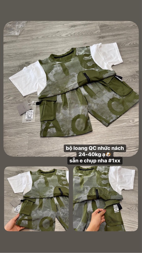 T170-Bộ cotton QC loang xanh rêu