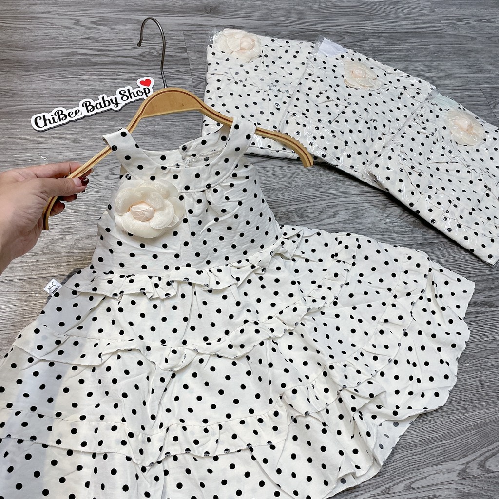 V451-Váy chấm bi cổ yếm hoa trà (10.15kg)