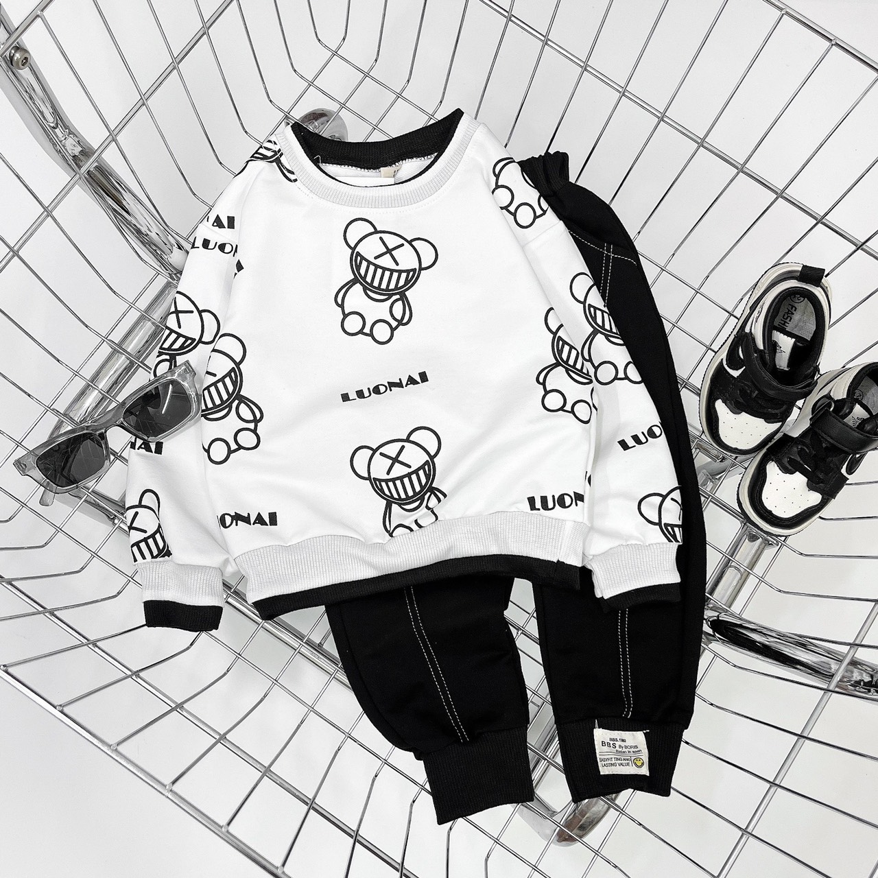 BTN009-Set nỉ da cá gấu đen trắng (XẢ)