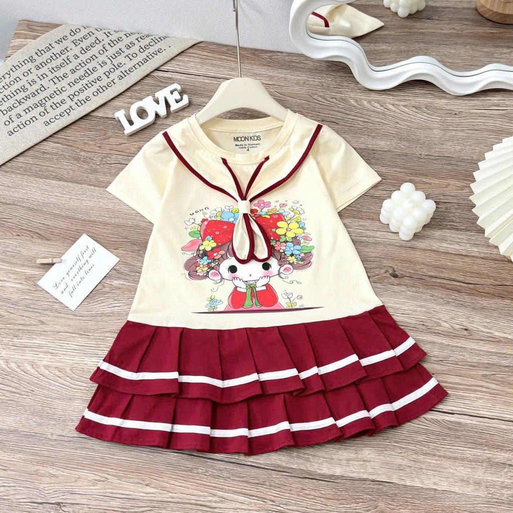 V369-Váy thuỷ thủ bé kem bèo đỏ (22.42kg)