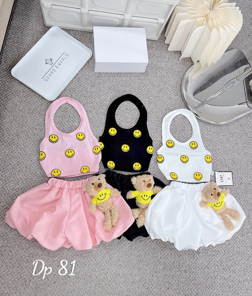G155-Set áo yếm mặt cười quần bí gấu (9-28kg)