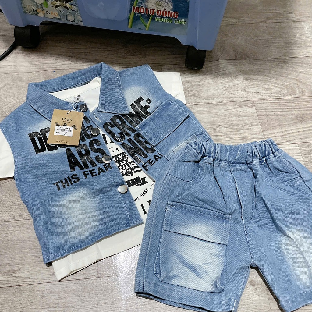 T721-Set 3ct gile jean xanh chữ đen (09.26kg)