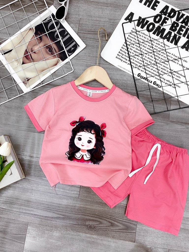 G101-Bộ thun cotton tàu bé gái (14-17kg)