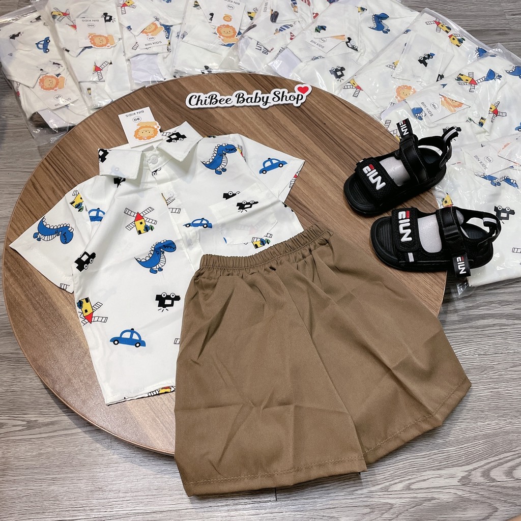T766-Bộ sơ mi khủng long quần nâu (11.30kg)