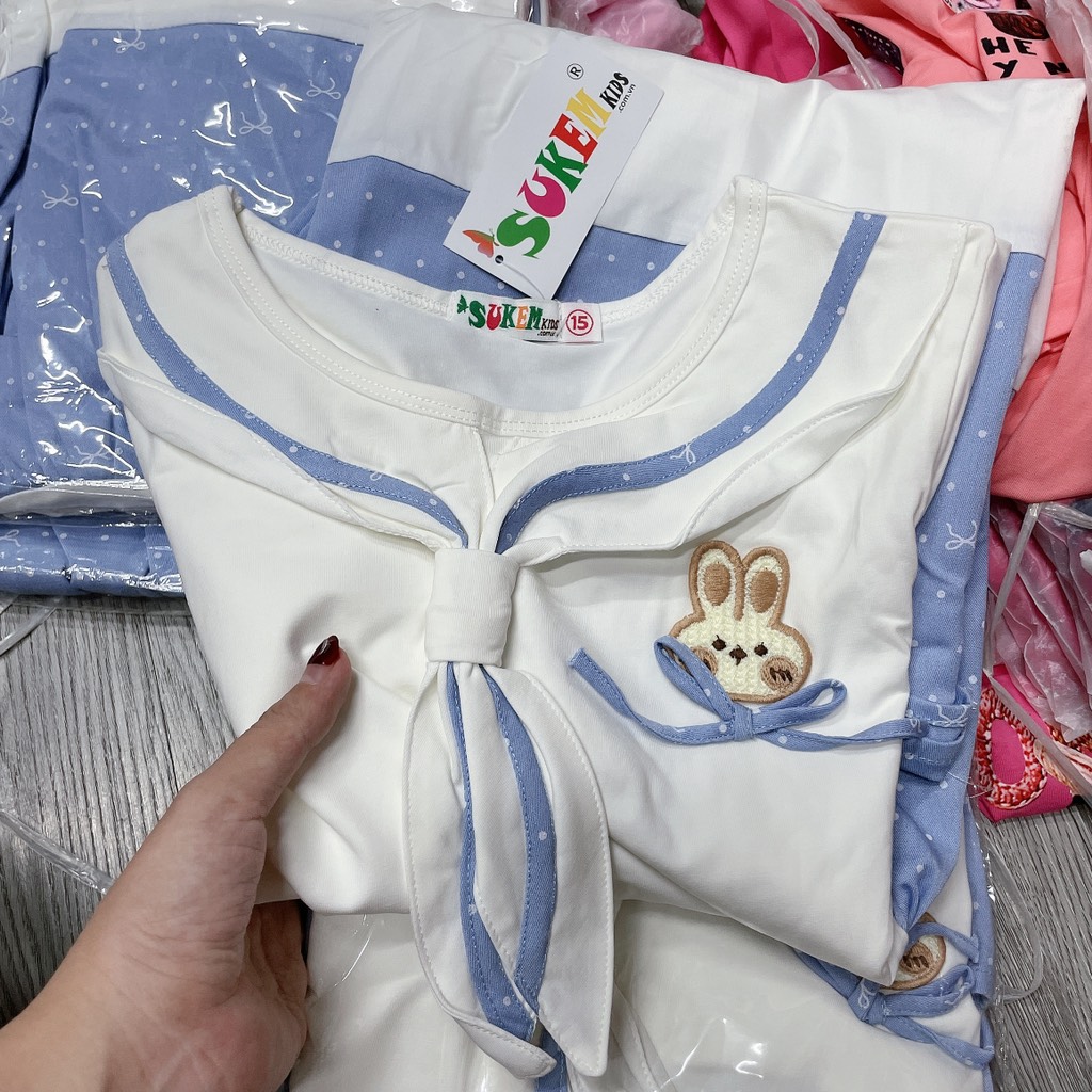 V440-Váy cotton thỏ xanh cà vạt (21.37kg)