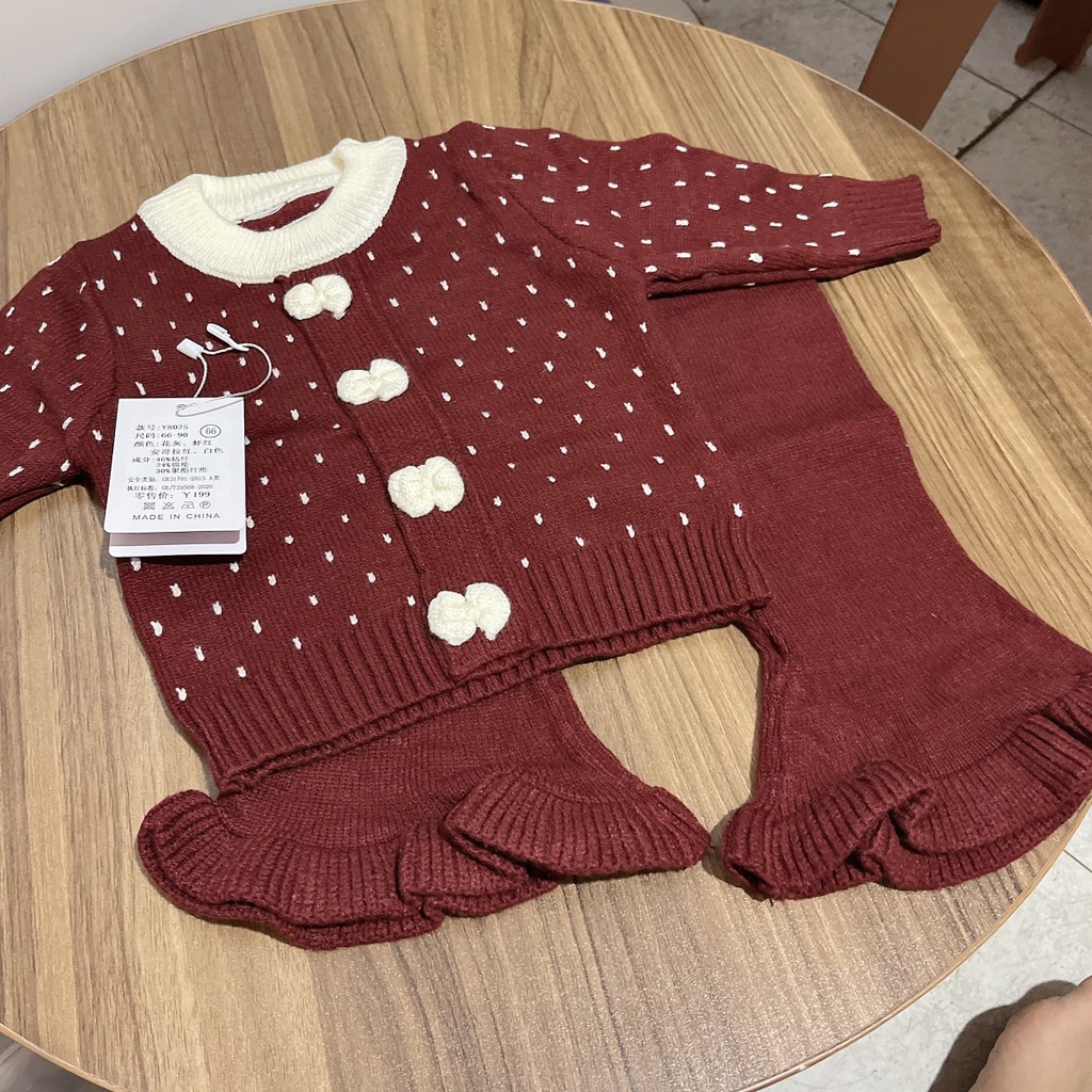 BD163-Set len chấm bi đỏ quần loe (04.08kg)