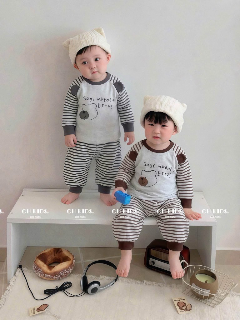 T793-Bộ cotton dài gấu kẻ tai thật (07.15kg)