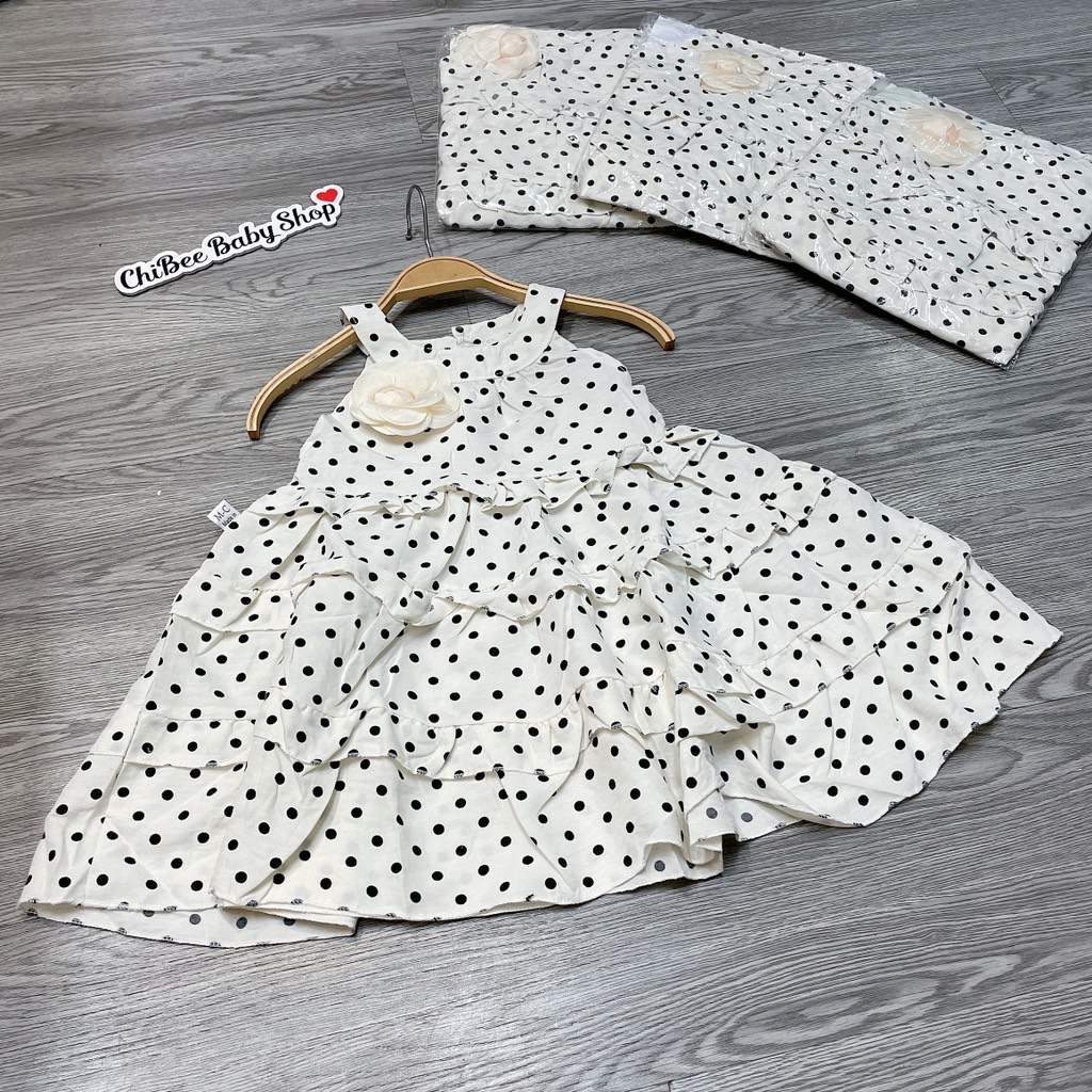 V451-Váy chấm bi cổ yếm hoa trà (10.15kg)
