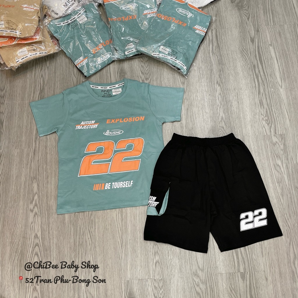 T405-Bộ cotton cộc tay xanh số 22 nhí (19.28.280)