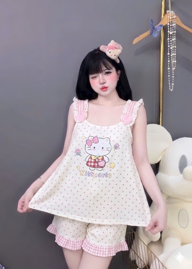 N069-Pijama 40-60kg 2 Dây Chấm Bi Đũi Mây