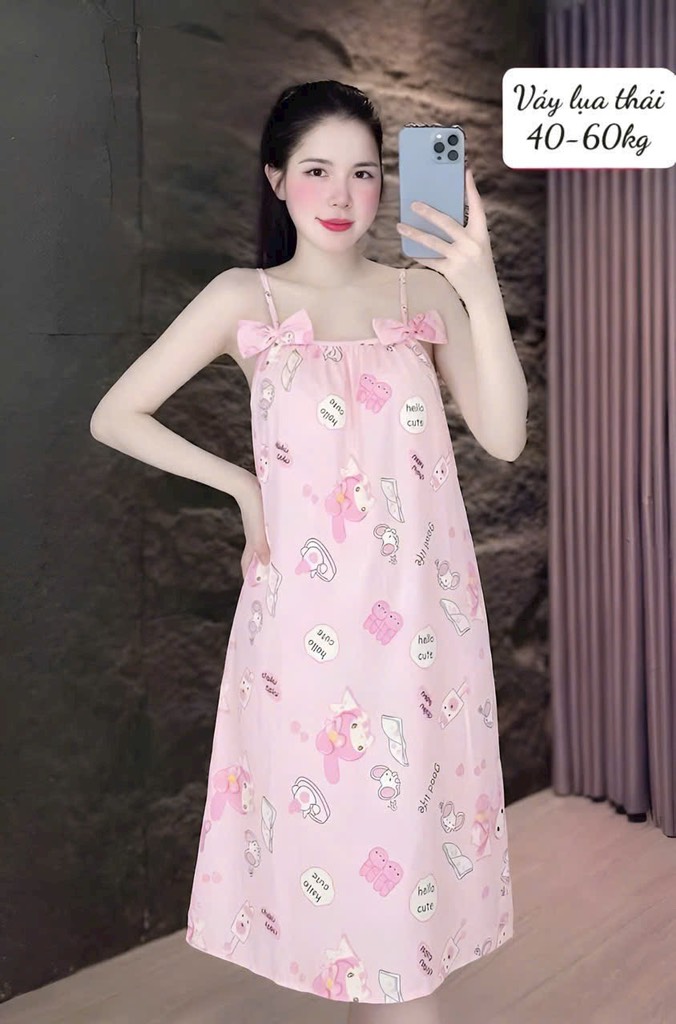 N054-Váy lụa thái 2 nơ 40-60kg